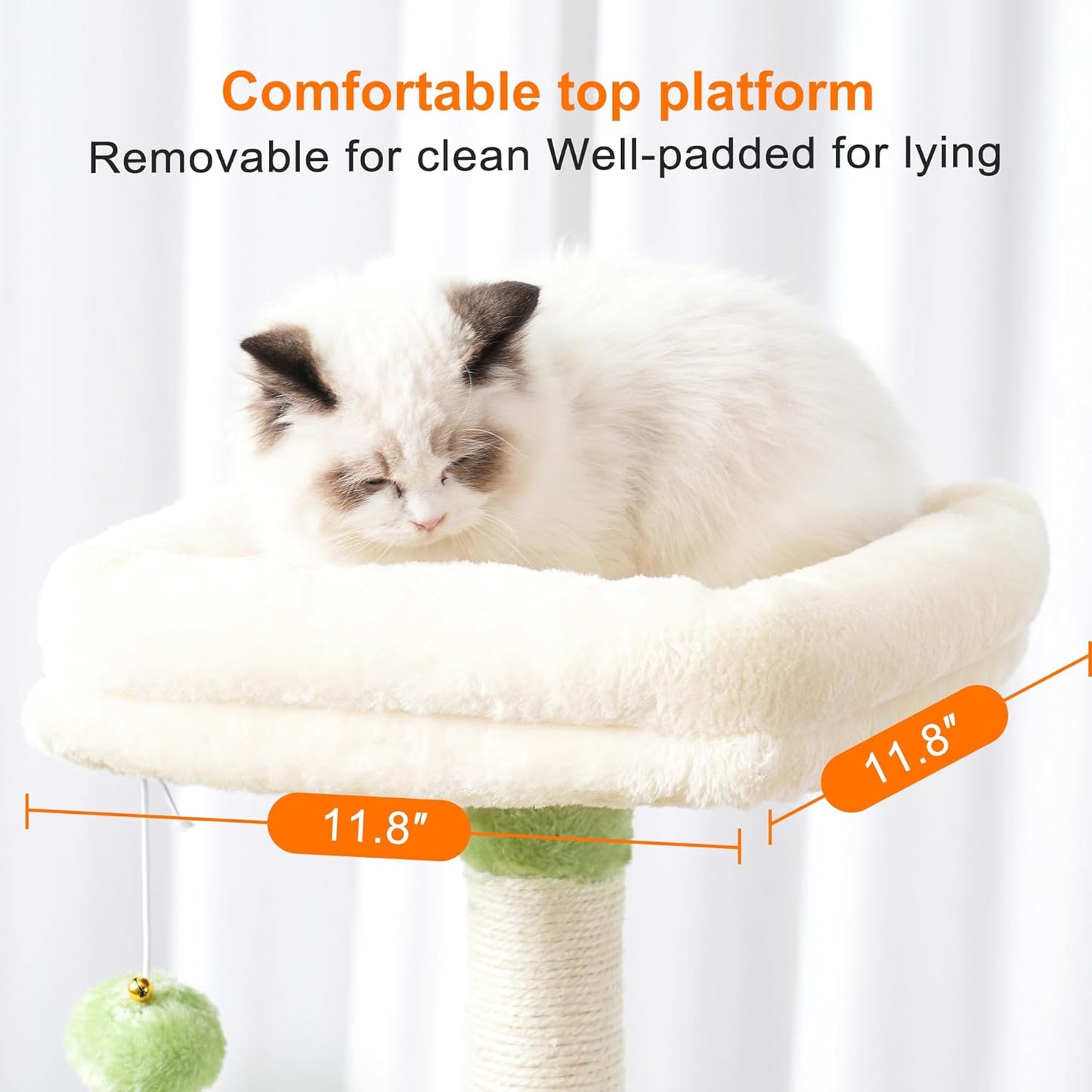 Cat Tree with Toy, 43.3 inch Cat Tower for Indoor Cats HCT004SGR | Cat Condo with Durable Sisal Scratching Posts, Cat House with Padded Plush Perch, Cozy Hammock, Green