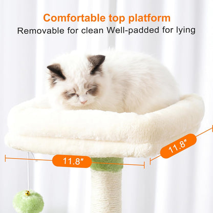 Cat Tree with Toy, 43.3 inch Cat Tower for Indoor Cats HCT004SGR | Cat Condo with Durable Sisal Scratching Posts, Cat House with Padded Plush Perch, Cozy Hammock, Green