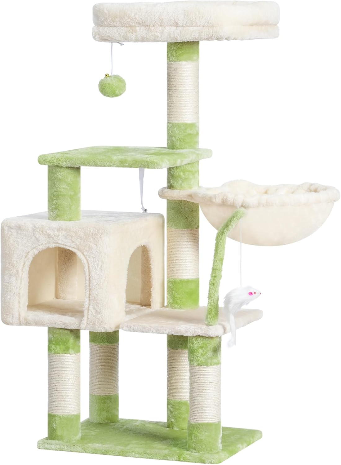 Cat Tree with Toy, 43.3 inch Cat Tower for Indoor Cats HCT004SGR | Cat Condo with Durable Sisal Scratching Posts, Cat House with Padded Plush Perch, Cozy Hammock, Green