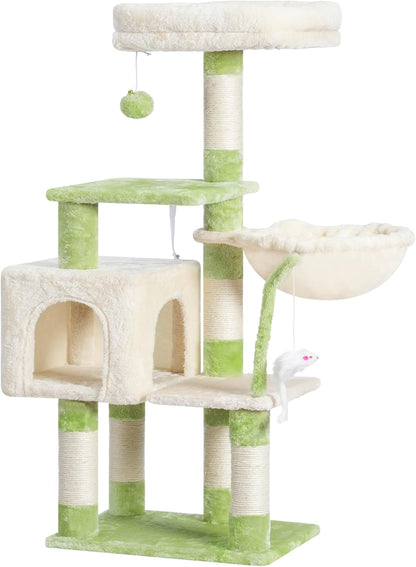 Cat Tree with Toy, 43.3 inch Cat Tower for Indoor Cats HCT004SGR | Cat Condo with Durable Sisal Scratching Posts, Cat House with Padded Plush Perch, Cozy Hammock, Green