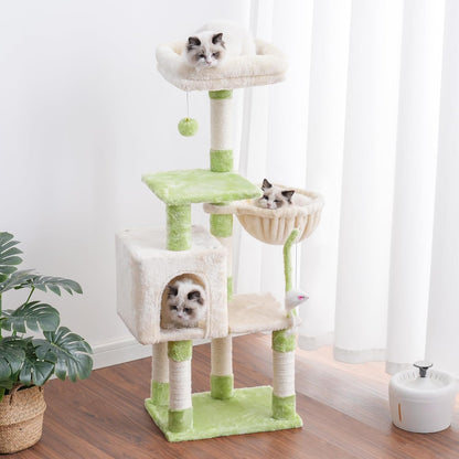 Cat Tree with Toy, 43.3 inch Cat Tower for Indoor Cats HCT004SGR | Cat Condo with Durable Sisal Scratching Posts, Cat House with Padded Plush Perch, Cozy Hammock, Green
