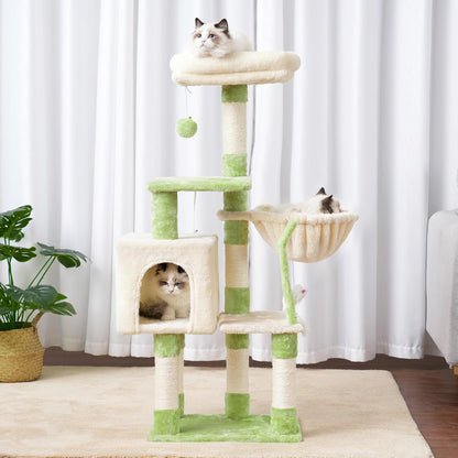 Cat Tree with Toy, 43.3 inch Cat Tower for Indoor Cats HCT004SGR | Cat Condo with Durable Sisal Scratching Posts, Cat House with Padded Plush Perch, Cozy Hammock, Green