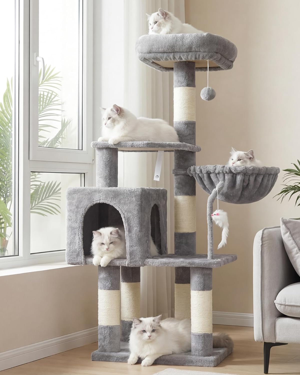 Cat Tree with Toy, 43.3 inch Cat Tower for Indoor Cats HCT004SGR | Cat Condo with Durable Sisal Scratching Posts, Cat House with Padded Plush Perch, Cozy Hammock, Green