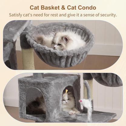 Cat Tree with Toy, 43.3 inch Cat Tower for Indoor Cats HCT004SGR | Cat Condo with Durable Sisal Scratching Posts, Cat House with Padded Plush Perch, Cozy Hammock, Green