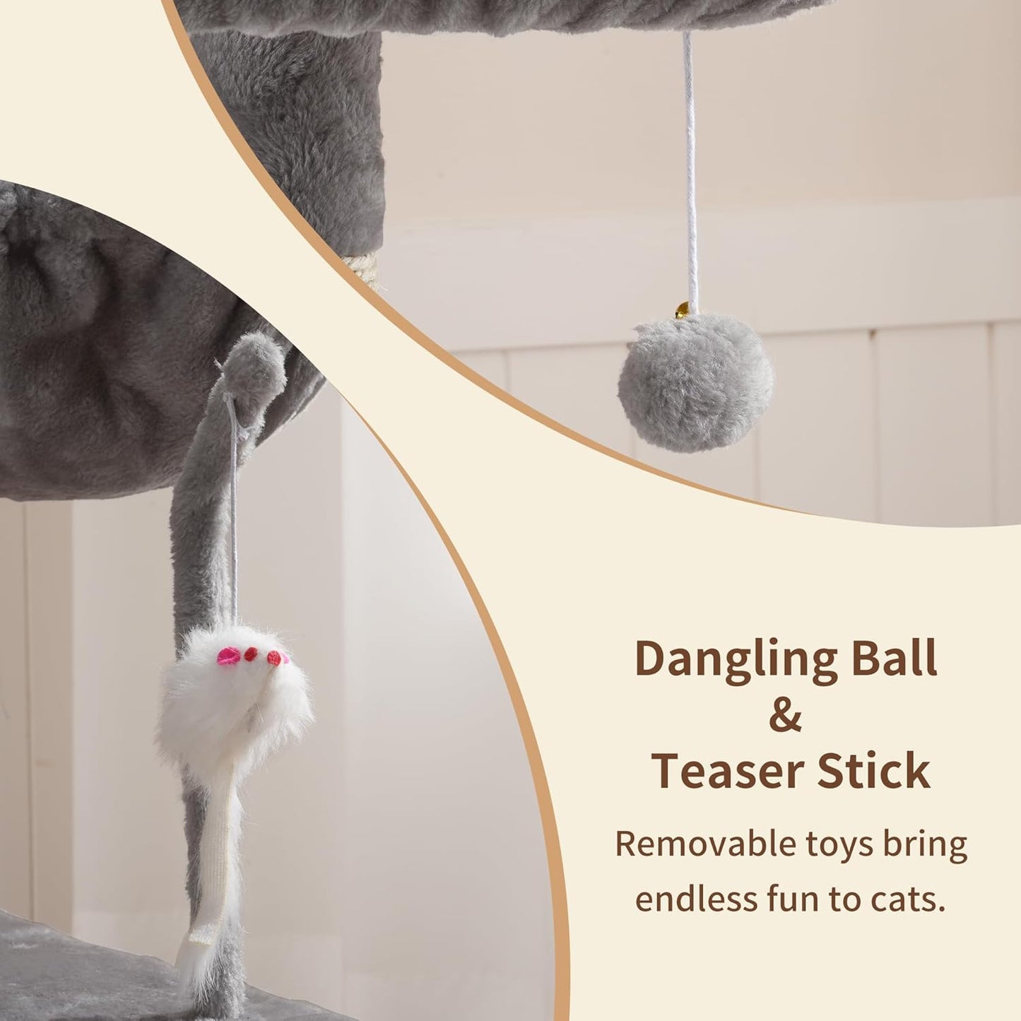 Cat Tree with Toy, 43.3 inch Cat Tower for Indoor Cats HCT004SGR | Cat Condo with Durable Sisal Scratching Posts, Cat House with Padded Plush Perch, Cozy Hammock, Green