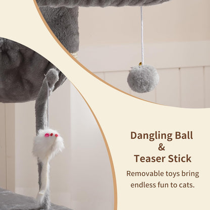 Cat Tree with Toy, 43.3 inch Cat Tower for Indoor Cats HCT004SGR | Cat Condo with Durable Sisal Scratching Posts, Cat House with Padded Plush Perch, Cozy Hammock, Green