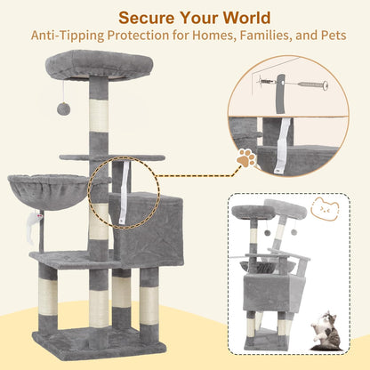 Cat Tree with Toy, 43.3 inch Cat Tower for Indoor Cats HCT004SGR | Cat Condo with Durable Sisal Scratching Posts, Cat House with Padded Plush Perch, Cozy Hammock, Green