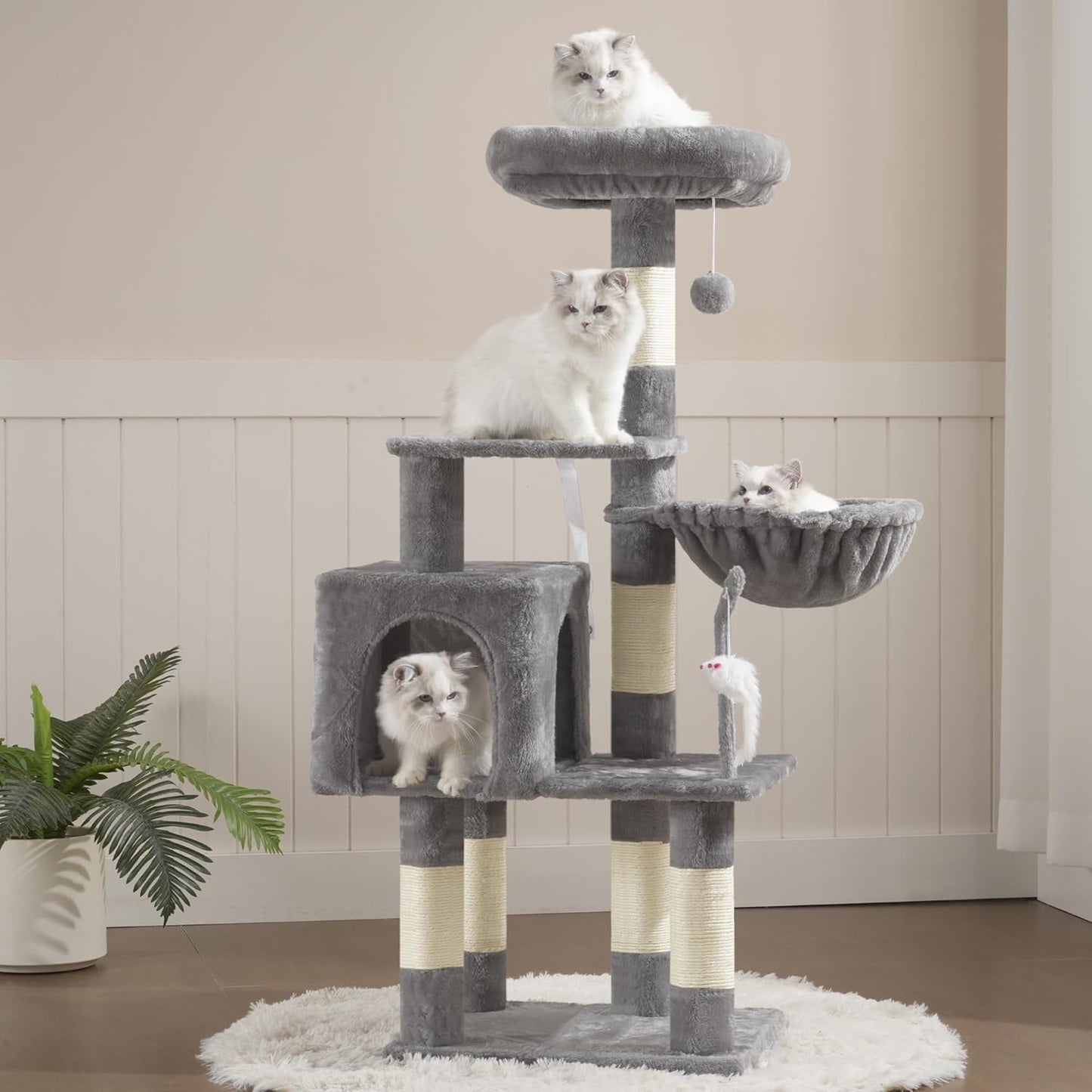 Cat Tree with Toy, 43.3 inch Cat Tower for Indoor Cats HCT004SGR | Cat Condo with Durable Sisal Scratching Posts, Cat House with Padded Plush Perch, Cozy Hammock, Green