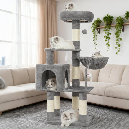 Cat Tree with Toy, 43.3 inch Cat Tower for Indoor Cats HCT004SGR | Cat Condo with Durable Sisal Scratching Posts, Cat House with Padded Plush Perch, Cozy Hammock, Green