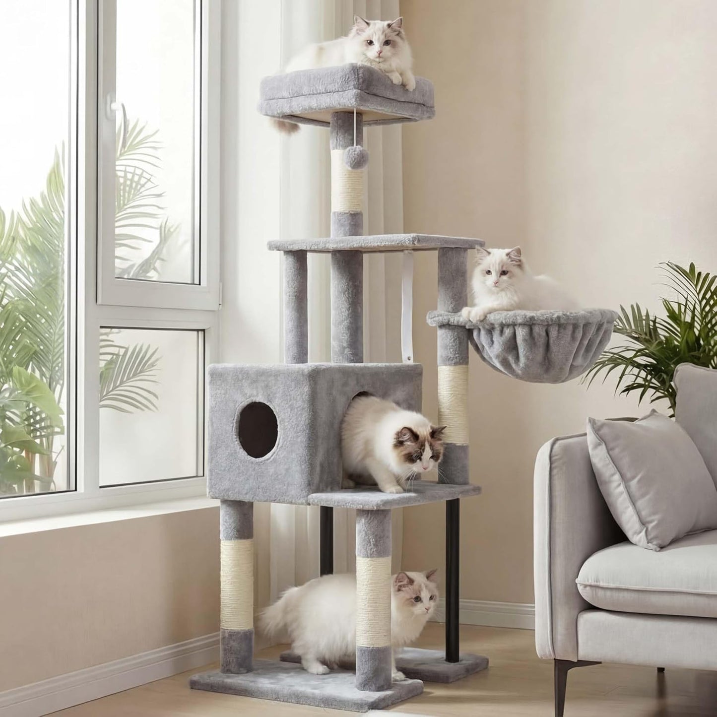 Cat Tree with Toy, 43.3 inch Cat Tower for Indoor Cats HCT004SGR | Cat Condo with Durable Sisal Scratching Posts, Cat House with Padded Plush Perch, Cozy Hammock, Green