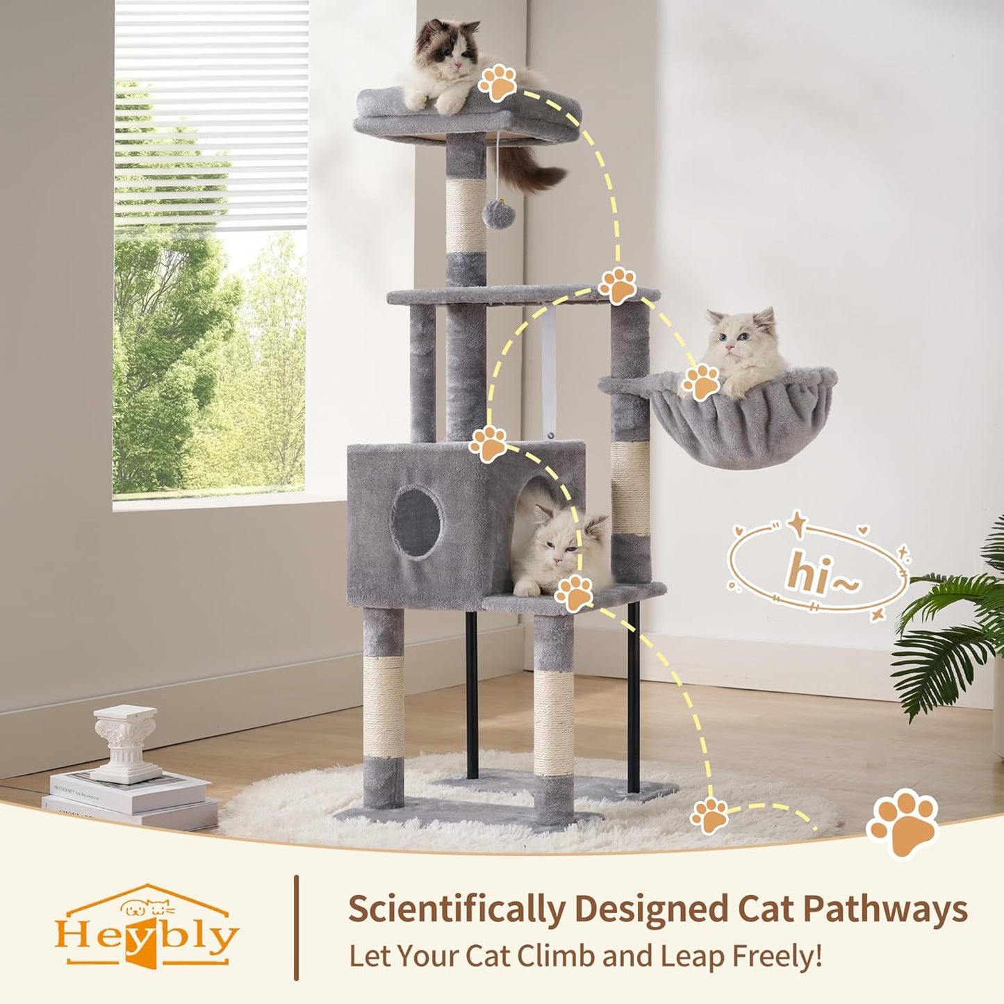 Cat Tree with Toy, 43.3 inch Cat Tower for Indoor Cats HCT004SGR | Cat Condo with Durable Sisal Scratching Posts, Cat House with Padded Plush Perch, Cozy Hammock, Green