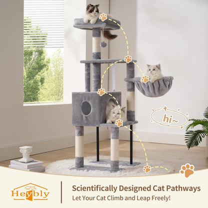 Cat Tree with Toy, 43.3 inch Cat Tower for Indoor Cats HCT004SGR | Cat Condo with Durable Sisal Scratching Posts, Cat House with Padded Plush Perch, Cozy Hammock, Green
