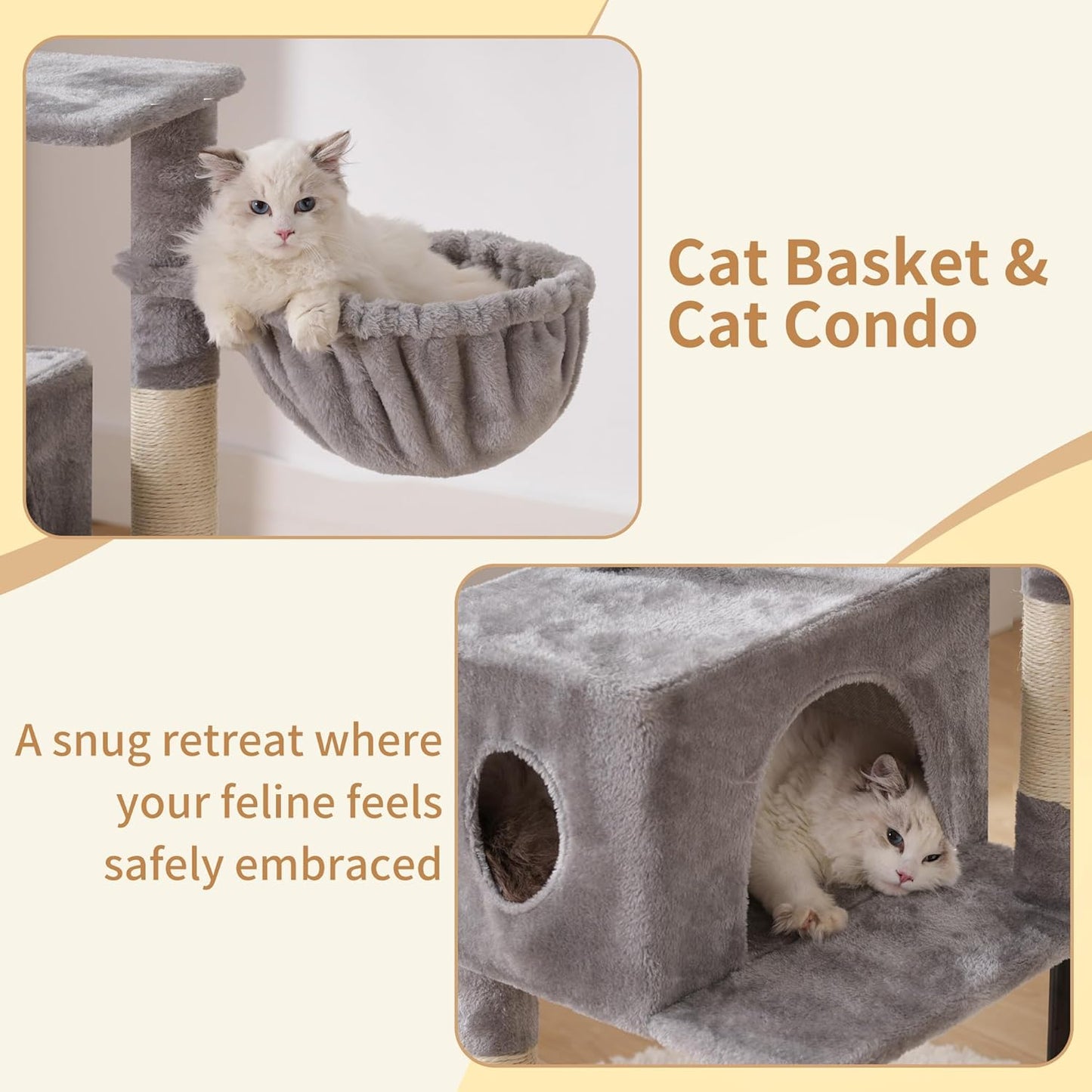 Cat Tree with Toy, 43.3 inch Cat Tower for Indoor Cats HCT004SGR | Cat Condo with Durable Sisal Scratching Posts, Cat House with Padded Plush Perch, Cozy Hammock, Green