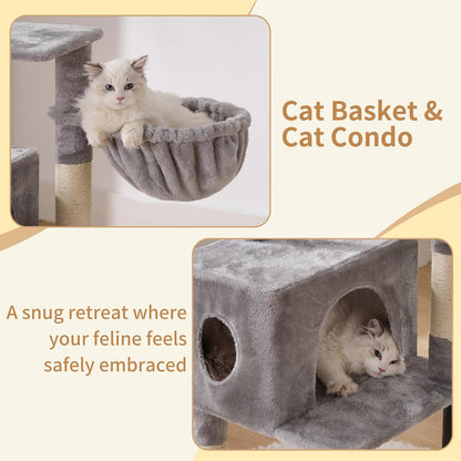Cat Tree with Toy, 43.3 inch Cat Tower for Indoor Cats HCT004SGR | Cat Condo with Durable Sisal Scratching Posts, Cat House with Padded Plush Perch, Cozy Hammock, Green