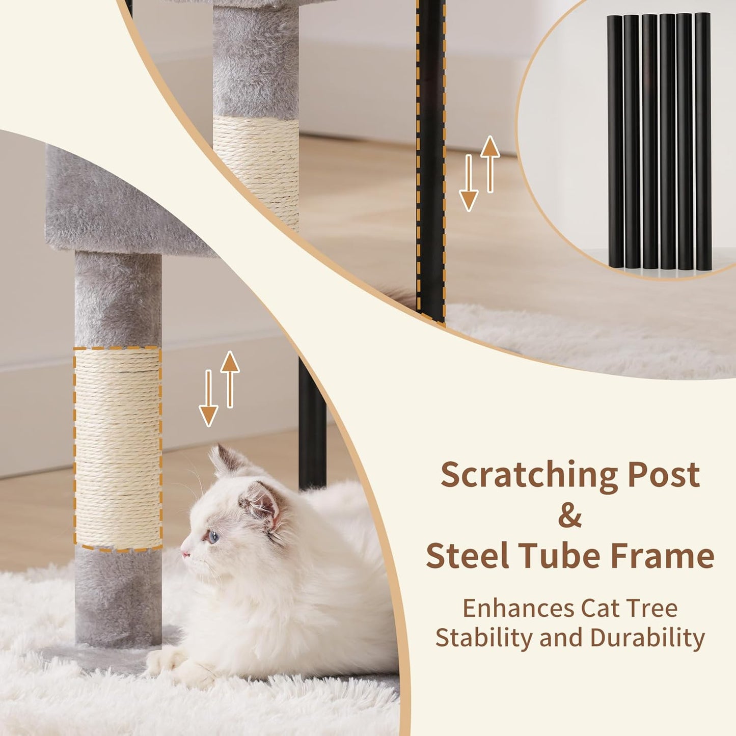 Cat Tree with Toy, 43.3 inch Cat Tower for Indoor Cats HCT004SGR | Cat Condo with Durable Sisal Scratching Posts, Cat House with Padded Plush Perch, Cozy Hammock, Green
