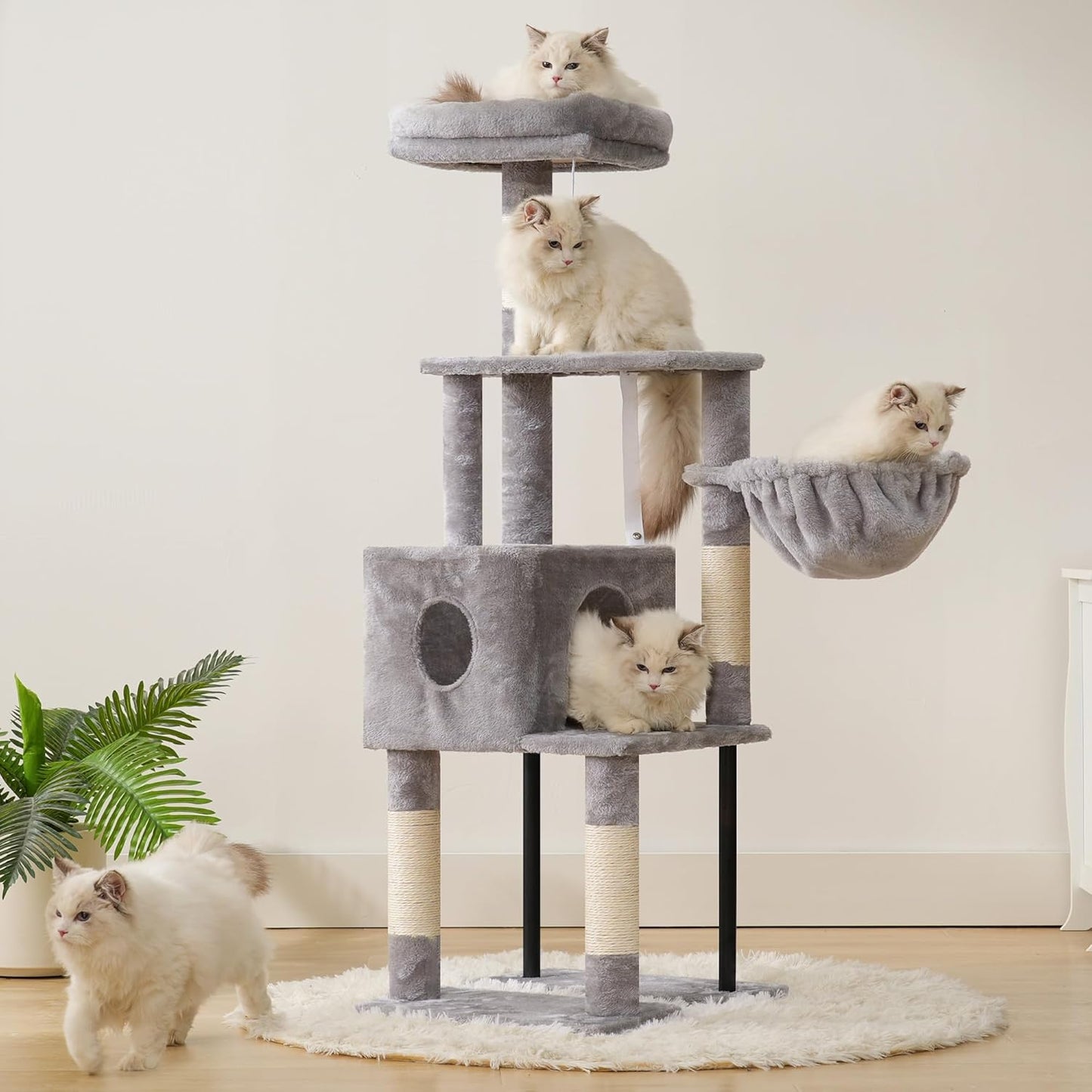 Cat Tree with Toy, 43.3 inch Cat Tower for Indoor Cats HCT004SGR | Cat Condo with Durable Sisal Scratching Posts, Cat House with Padded Plush Perch, Cozy Hammock, Green