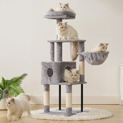 Cat Tree with Toy, 43.3 inch Cat Tower for Indoor Cats HCT004SGR | Cat Condo with Durable Sisal Scratching Posts, Cat House with Padded Plush Perch, Cozy Hammock, Green