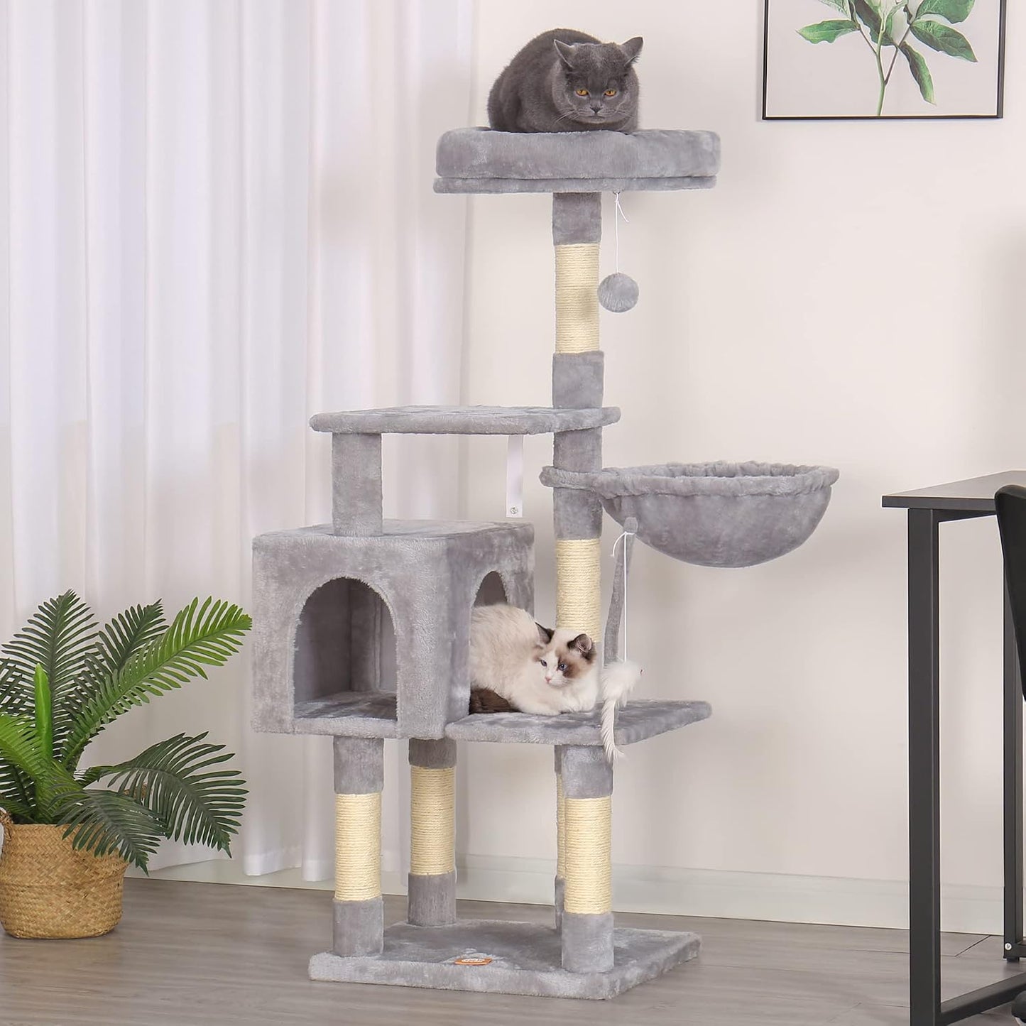 Cat Tree with Toy, 43.3 inch Cat Tower for Indoor Cats HCT004SGR | Cat Condo with Durable Sisal Scratching Posts, Cat House with Padded Plush Perch, Cozy Hammock, Green