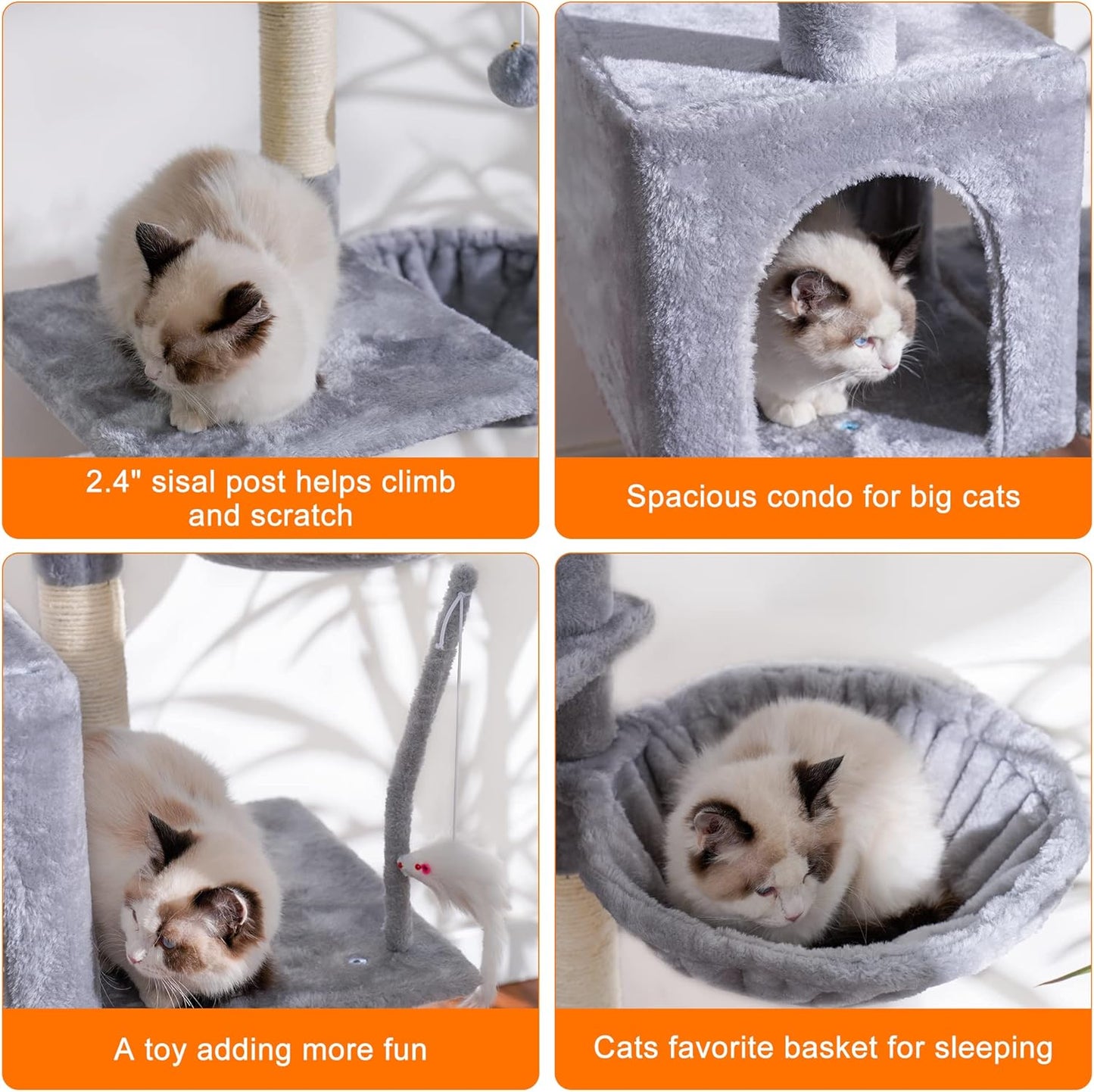 Cat Tree with Toy, 43.3 inch Cat Tower for Indoor Cats HCT004SGR | Cat Condo with Durable Sisal Scratching Posts, Cat House with Padded Plush Perch, Cozy Hammock, Green