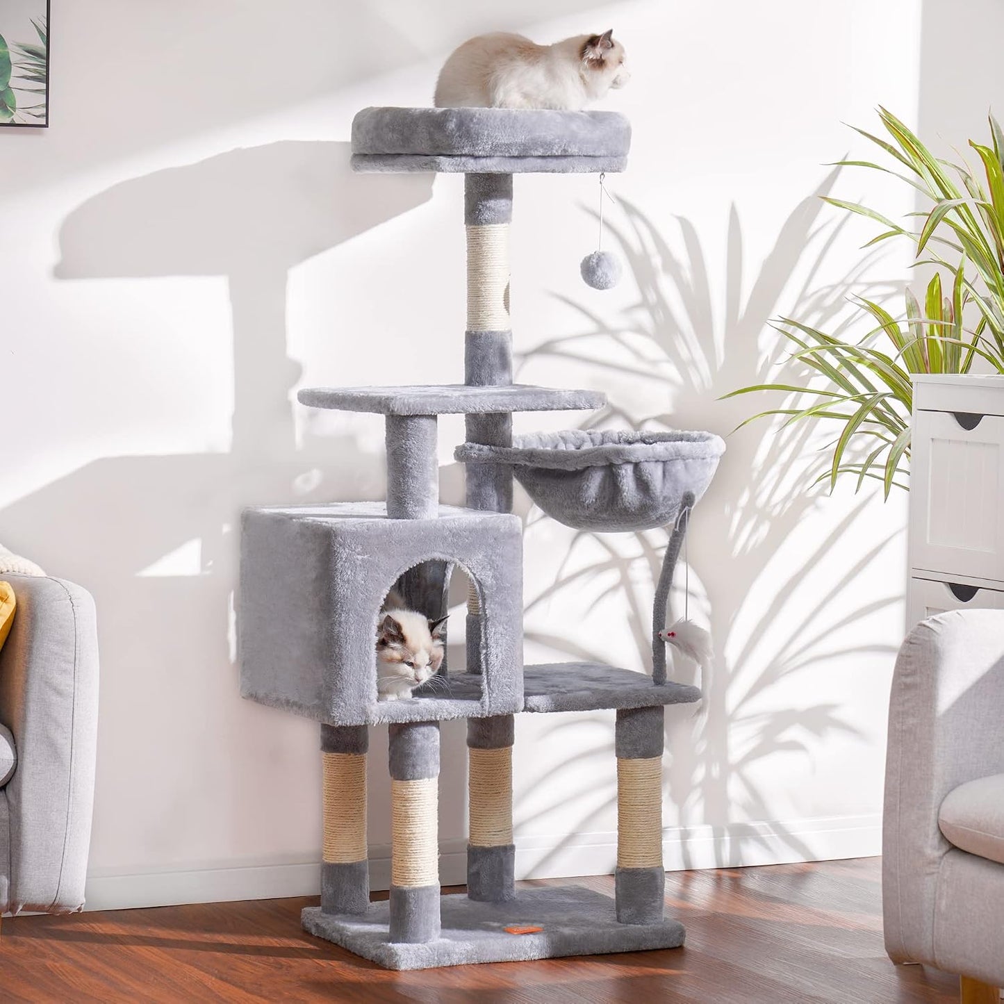 Cat Tree with Toy, 43.3 inch Cat Tower for Indoor Cats HCT004SGR | Cat Condo with Durable Sisal Scratching Posts, Cat House with Padded Plush Perch, Cozy Hammock, Green