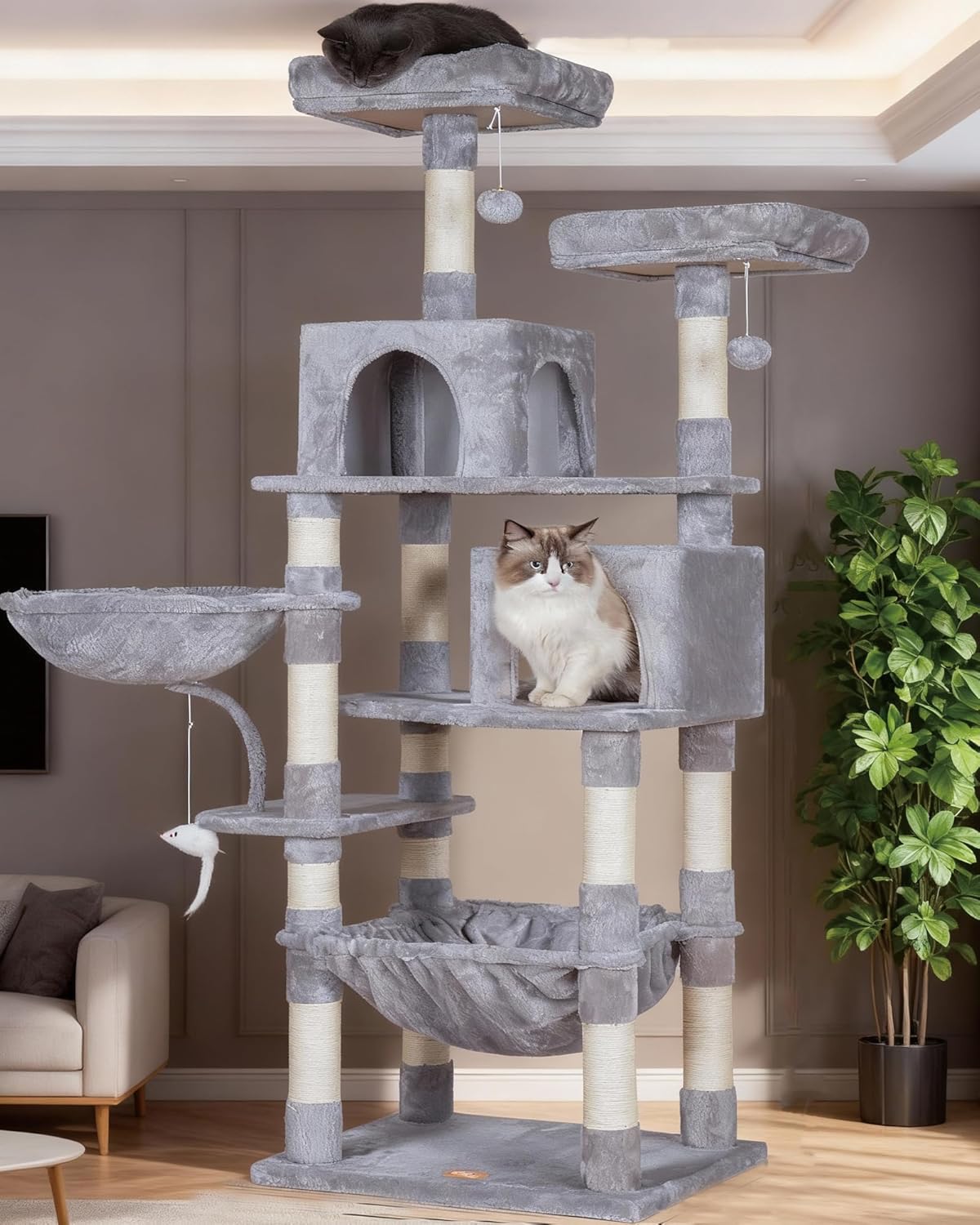 Cat Tree with Toy, 43.3 inch Cat Tower for Indoor Cats HCT004SGR | Cat Condo with Durable Sisal Scratching Posts, Cat House with Padded Plush Perch, Cozy Hammock, Green