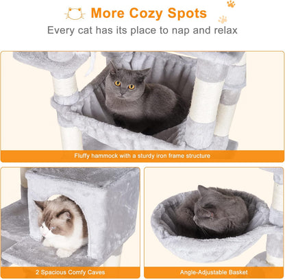 Cat Tree with Toy, 43.3 inch Cat Tower for Indoor Cats HCT004SGR | Cat Condo with Durable Sisal Scratching Posts, Cat House with Padded Plush Perch, Cozy Hammock, Green
