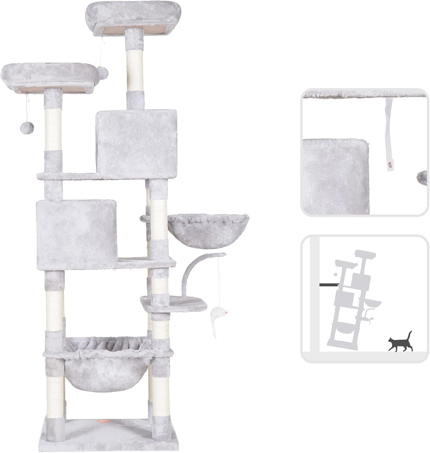 Cat Tree with Toy, 43.3 inch Cat Tower for Indoor Cats HCT004SGR | Cat Condo with Durable Sisal Scratching Posts, Cat House with Padded Plush Perch, Cozy Hammock, Green