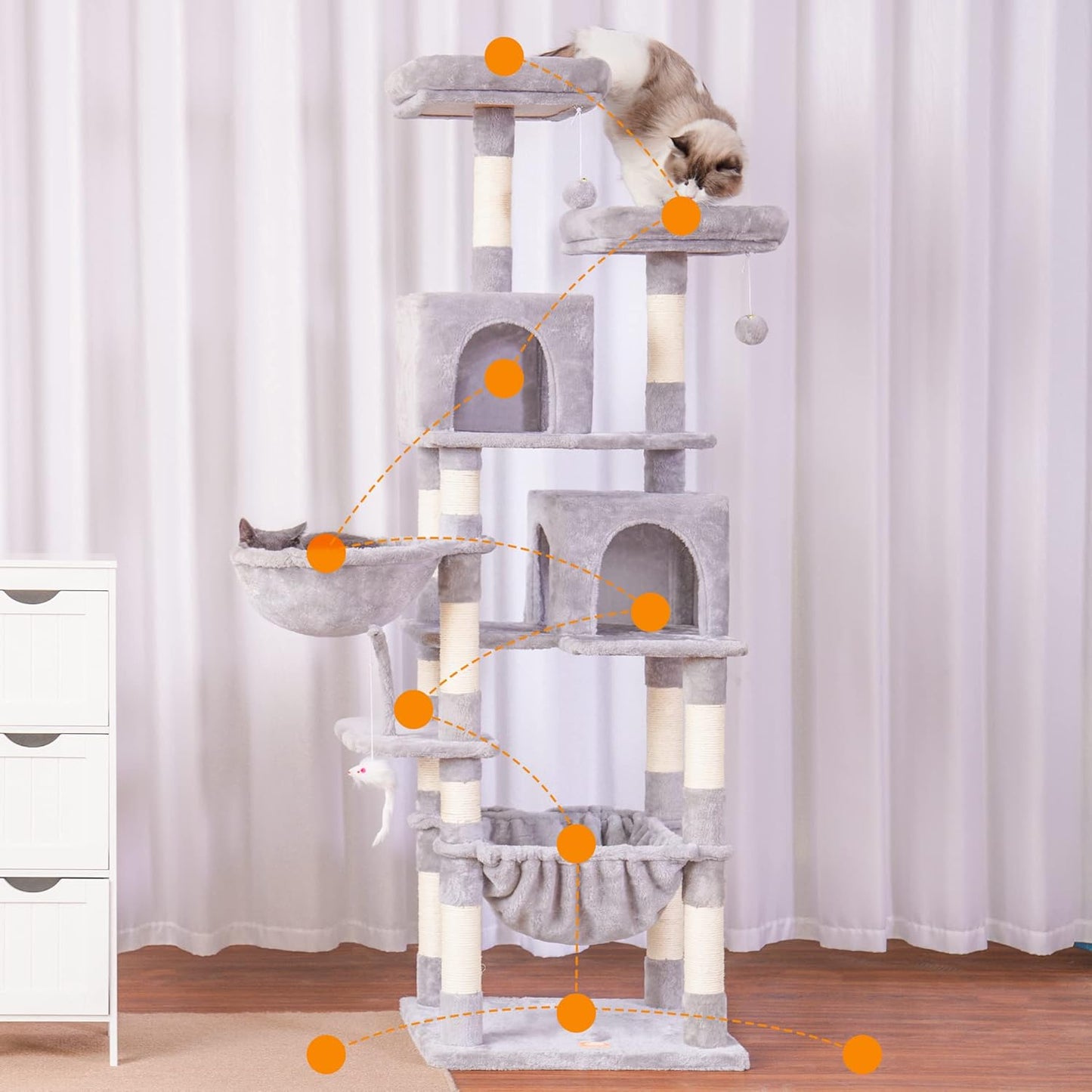 Cat Tree with Toy, 43.3 inch Cat Tower for Indoor Cats HCT004SGR | Cat Condo with Durable Sisal Scratching Posts, Cat House with Padded Plush Perch, Cozy Hammock, Green