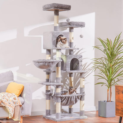 Cat Tree with Toy, 43.3 inch Cat Tower for Indoor Cats HCT004SGR | Cat Condo with Durable Sisal Scratching Posts, Cat House with Padded Plush Perch, Cozy Hammock, Green