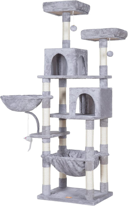 Cat Tree with Toy, 43.3 inch Cat Tower for Indoor Cats HCT004SGR | Cat Condo with Durable Sisal Scratching Posts, Cat House with Padded Plush Perch, Cozy Hammock, Green