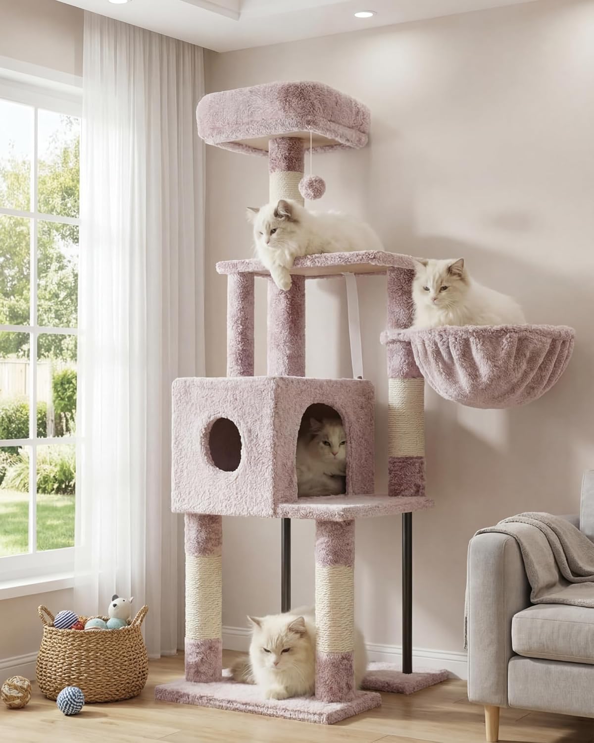 Cat Tree with Toy, 43.3 inch Cat Tower for Indoor Cats HCT004SGR | Cat Condo with Durable Sisal Scratching Posts, Cat House with Padded Plush Perch, Cozy Hammock, Green