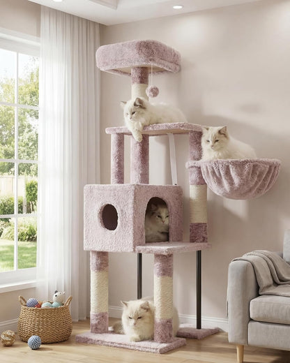 Cat Tree with Toy, 43.3 inch Cat Tower for Indoor Cats HCT004SGR | Cat Condo with Durable Sisal Scratching Posts, Cat House with Padded Plush Perch, Cozy Hammock, Green