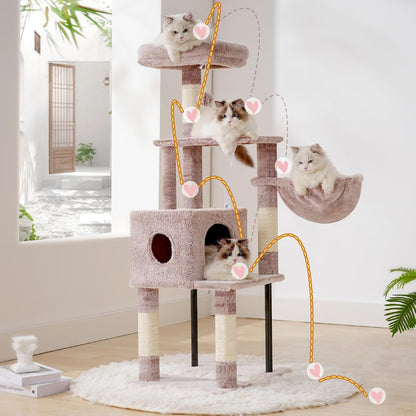Cat Tree with Toy, 43.3 inch Cat Tower for Indoor Cats HCT004SGR | Cat Condo with Durable Sisal Scratching Posts, Cat House with Padded Plush Perch, Cozy Hammock, Green