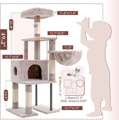 Cat Tree with Toy, 43.3 inch Cat Tower for Indoor Cats HCT004SGR | Cat Condo with Durable Sisal Scratching Posts, Cat House with Padded Plush Perch, Cozy Hammock, Green