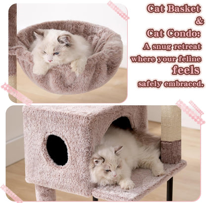 Cat Tree with Toy, 43.3 inch Cat Tower for Indoor Cats HCT004SGR | Cat Condo with Durable Sisal Scratching Posts, Cat House with Padded Plush Perch, Cozy Hammock, Green