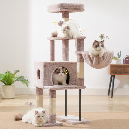 Cat Tree with Toy, 43.3 inch Cat Tower for Indoor Cats HCT004SGR | Cat Condo with Durable Sisal Scratching Posts, Cat House with Padded Plush Perch, Cozy Hammock, Green