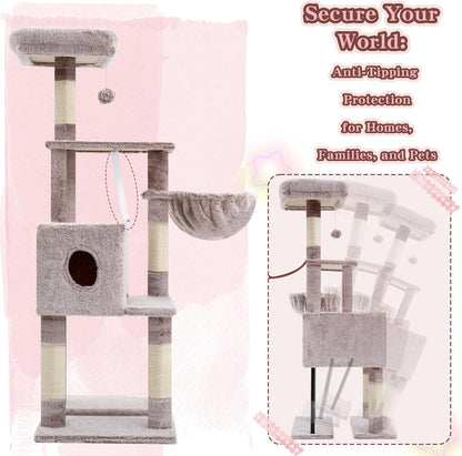 Cat Tree with Toy, 43.3 inch Cat Tower for Indoor Cats HCT004SGR | Cat Condo with Durable Sisal Scratching Posts, Cat House with Padded Plush Perch, Cozy Hammock, Green