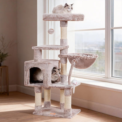 Cat Tree with Toy, 43.3 inch Cat Tower for Indoor Cats HCT004SGR | Cat Condo with Durable Sisal Scratching Posts, Cat House with Padded Plush Perch, Cozy Hammock, Green
