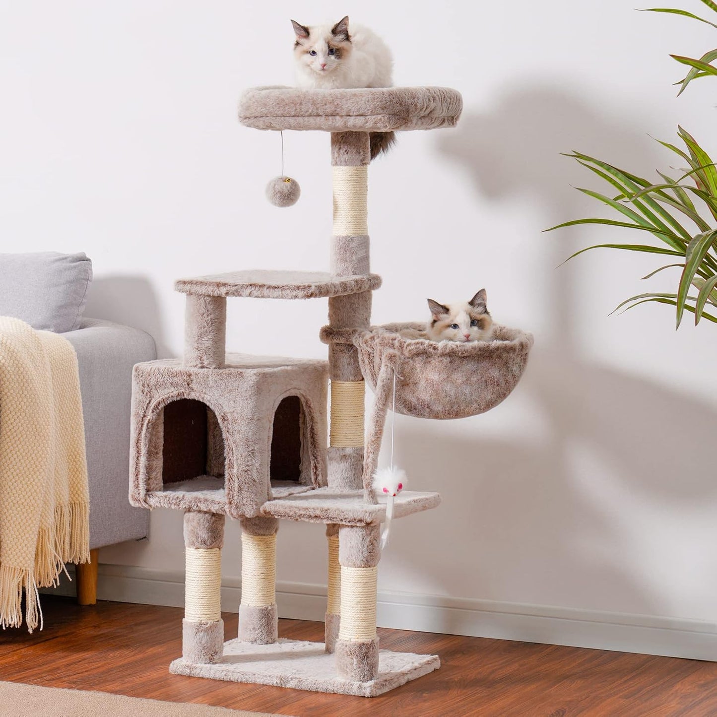 Cat Tree with Toy, 43.3 inch Cat Tower for Indoor Cats HCT004SGR | Cat Condo with Durable Sisal Scratching Posts, Cat House with Padded Plush Perch, Cozy Hammock, Green