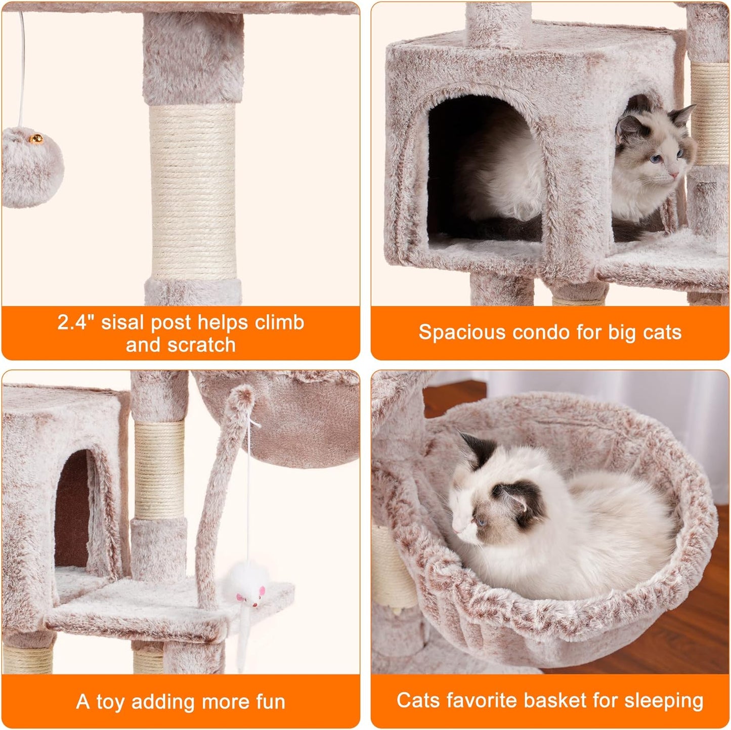Cat Tree with Toy, 43.3 inch Cat Tower for Indoor Cats HCT004SGR | Cat Condo with Durable Sisal Scratching Posts, Cat House with Padded Plush Perch, Cozy Hammock, Green