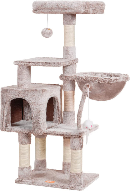 Cat Tree with Toy, 43.3 inch Cat Tower for Indoor Cats HCT004SGR | Cat Condo with Durable Sisal Scratching Posts, Cat House with Padded Plush Perch, Cozy Hammock, Green