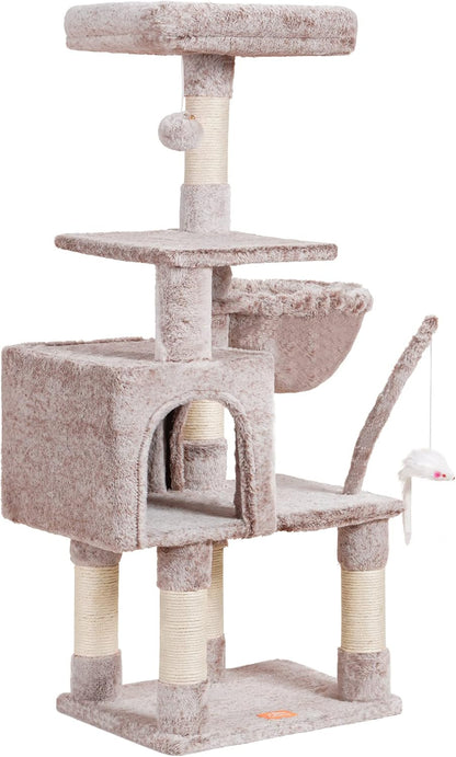 Cat Tree with Toy, 43.3 inch Cat Tower for Indoor Cats HCT004SGR | Cat Condo with Durable Sisal Scratching Posts, Cat House with Padded Plush Perch, Cozy Hammock, Green