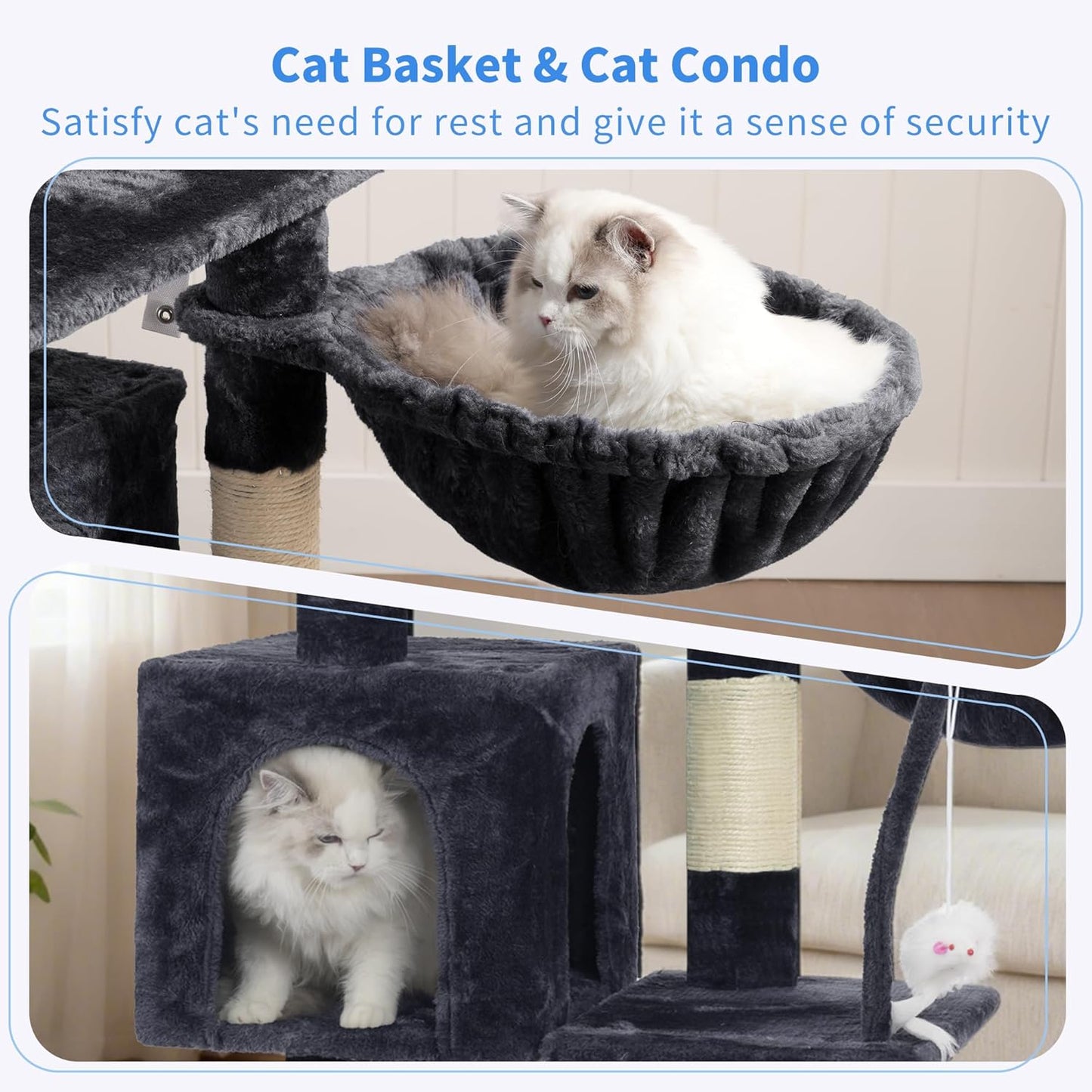 Cat Tree with Toy, 43.3 inch Cat Tower for Indoor Cats HCT004SGR | Cat Condo with Durable Sisal Scratching Posts, Cat House with Padded Plush Perch, Cozy Hammock, Green