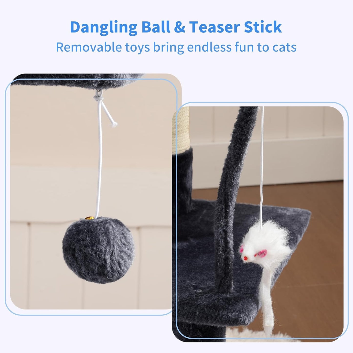Cat Tree with Toy, 43.3 inch Cat Tower for Indoor Cats HCT004SGR | Cat Condo with Durable Sisal Scratching Posts, Cat House with Padded Plush Perch, Cozy Hammock, Green