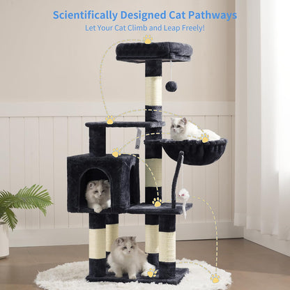 Cat Tree with Toy, 43.3 inch Cat Tower for Indoor Cats HCT004SGR | Cat Condo with Durable Sisal Scratching Posts, Cat House with Padded Plush Perch, Cozy Hammock, Green