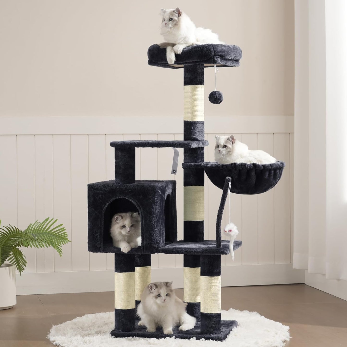 Cat Tree with Toy, 43.3 inch Cat Tower for Indoor Cats HCT004SGR | Cat Condo with Durable Sisal Scratching Posts, Cat House with Padded Plush Perch, Cozy Hammock, Green