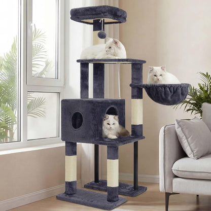 Cat Tree with Toy, 43.3 inch Cat Tower for Indoor Cats HCT004SGR | Cat Condo with Durable Sisal Scratching Posts, Cat House with Padded Plush Perch, Cozy Hammock, Green