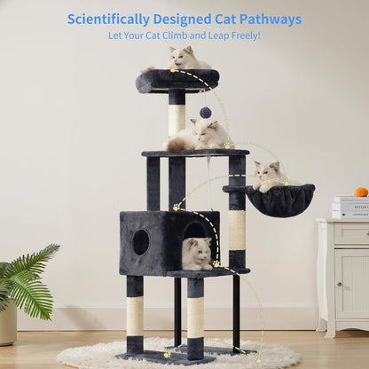 Cat Tree with Toy, 43.3 inch Cat Tower for Indoor Cats HCT004SGR | Cat Condo with Durable Sisal Scratching Posts, Cat House with Padded Plush Perch, Cozy Hammock, Green