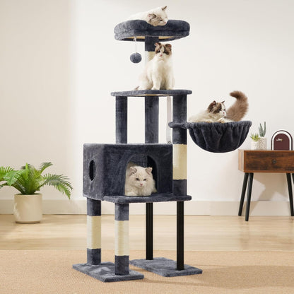 Cat Tree with Toy, 43.3 inch Cat Tower for Indoor Cats HCT004SGR | Cat Condo with Durable Sisal Scratching Posts, Cat House with Padded Plush Perch, Cozy Hammock, Green