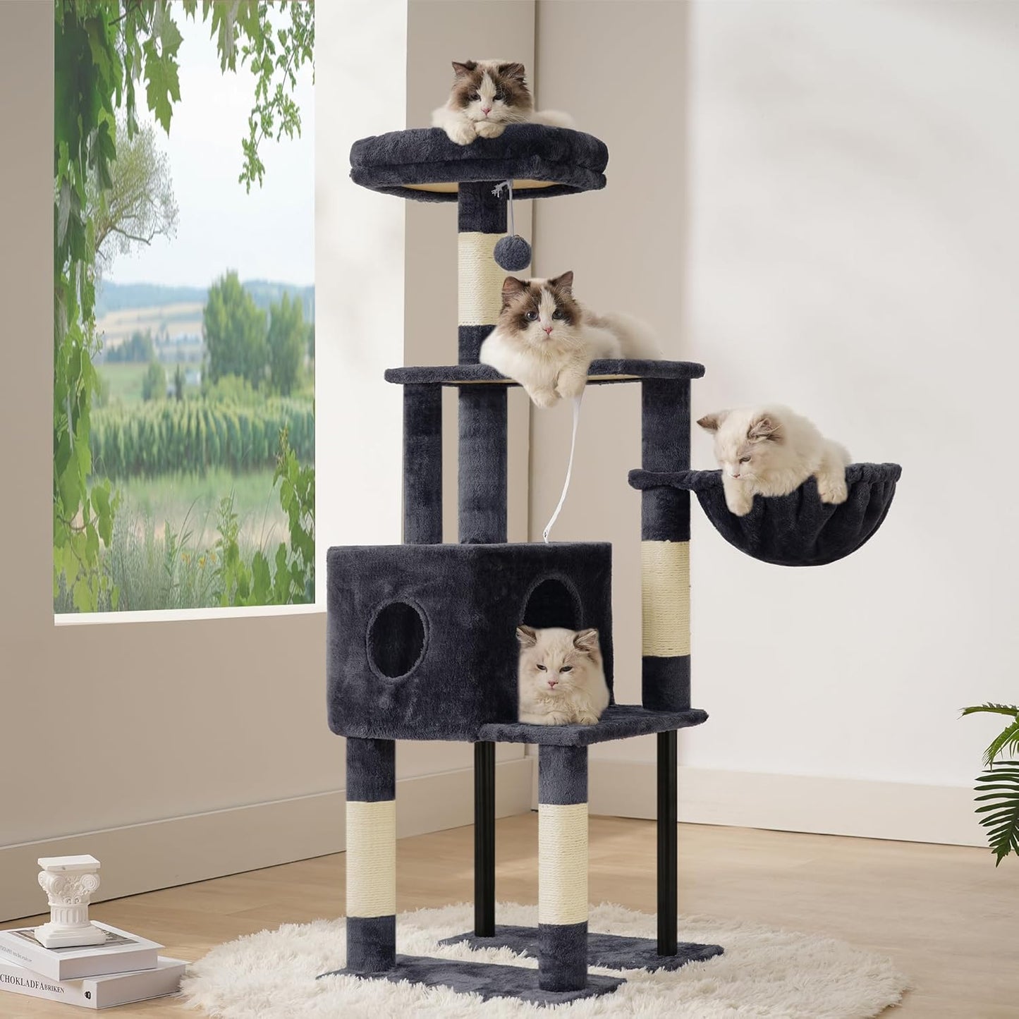 Cat Tree with Toy, 43.3 inch Cat Tower for Indoor Cats HCT004SGR | Cat Condo with Durable Sisal Scratching Posts, Cat House with Padded Plush Perch, Cozy Hammock, Green